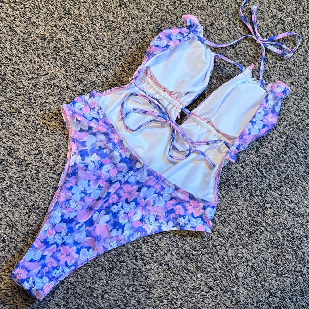 SHEIN Purple & Pink Floral One-Piece Swimsuit - Picture 2 of 3